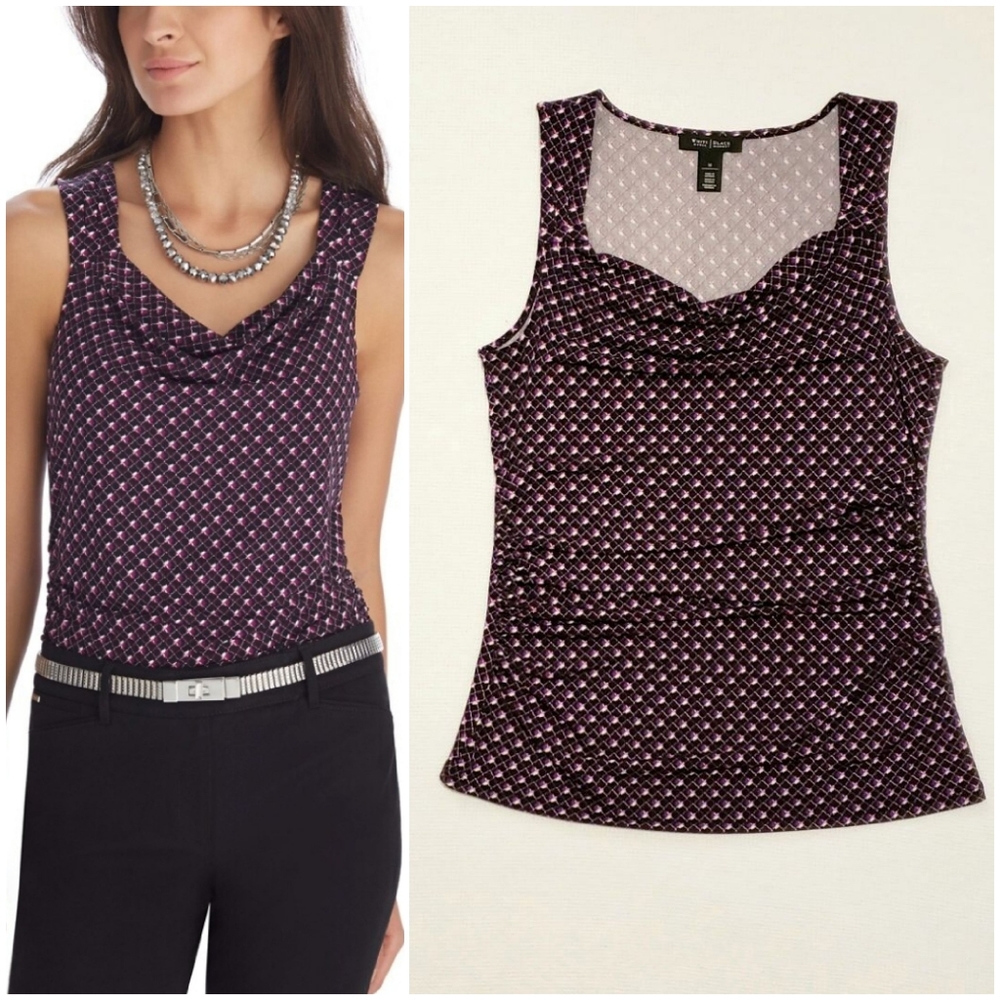 WHBM Sleeveless Printed Drape Neck Shell Tank Top